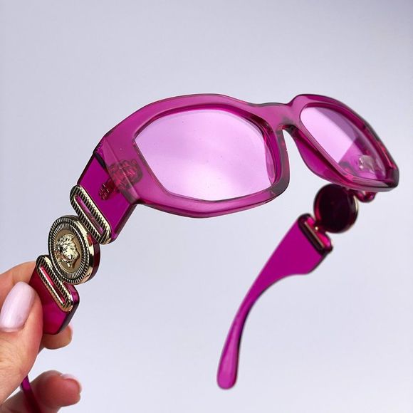 Versace VE4361 5334/5 Sunglasses Medusa Biggie Transparent Pink Rectangle Unisex - Picture 2 of 14